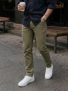 Men's Casual Washed Low-Rise Tapered Khaki Jeans - Khaki - View 4