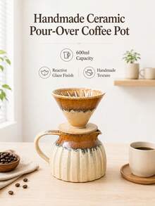 1 Set 600ml Creative Large Capacity Ceramic Coffee Pot, Premium Hand Drip Coffee Pot, Ceramic Glazed Sharing Pot, Extraction Filter Cup, Suitable For Home And Restaurant Use, Japanese Style Hand Drip Coffee Pot, Latte Art Cup, Breakfast Milk Cup, Afternoon Tea Cup, Home Coffee Equipment Set, Home Brewing Filter Pot, Suitable For Drip Coffee Maker, Family Sharing Coffee Pot - Multicolor - View 16