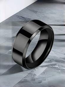 1pc Men's Fashion Classic Stainless Steel 6MM Polished Ring, Hypoallergenic Waterproof Minimalist Daily Stacking Jewelry Gift - Black - View 2