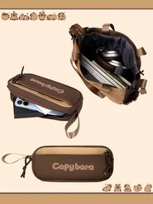 3-Piece Capybara Backpack Set, Includes Tote Bag And Pencil Case, Durable Nylon Material, Multi-Pocket Design, Tablet Compartment, Suitable For Back To School - Multicolor - View 10