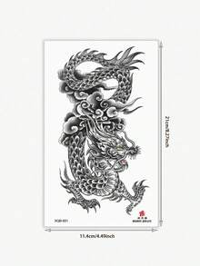 1 pieza Tatuaje de estilo Y2K con dragón, nubes auspiciosas, tatuaje de tótem de dragón, pegatina de tatuaje temporal, resistente al agua y al sudor, lavable, sin efecto reflectante, simula el efecto de tatuaje en brazos, piernas, hombros, pecho, espalda, adecuado para personas a la moda, dura de 3 a 5 días - Negro - Ver 6
