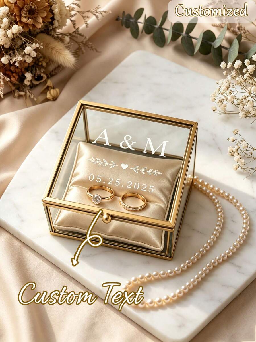 Customized Ring Box, Personalized Glass Ring Box, Wedding And Engagement Ring Box, Geometric Ring Box, Ring Box Gift, Multi-Functional, Reusable, Exquisitely Decorated, Fashionable, Suitable For Anniversary