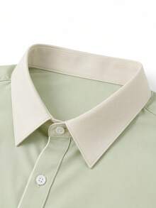Officeau Men's Formal Shirt, Minimalist, Olive Green And Beige Colorway - Green - View 5