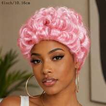 AMECIRE Pink Wig Pixie Cut Wig Human Hair Wigs Curly Wig Women's Short Hair Wig Fluffy Shape 4 Inches Elastic Mesh Cap Mechanical Manufacturing Suitable For Everyday Wear And Holidays - SPink - View 5