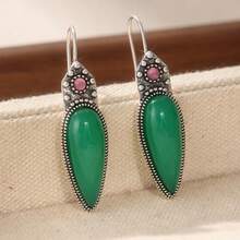 Pendientes bohemios de vidrio verde cobre vintage, regalo de vacaciones para mujeres - Plateado - View 6