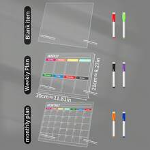 Planificador de Escritorio Acrílico Marcador de Fecha Colorido Macaron, Diseños en Blanco/Semanal/Mensual, Pantalla de Escritorio con Soporte de Columna de Metal, Juego de Marcadores de Pizarra Blanca de 6 Colores, Pizarra Borrable para Estudiantes, Trabajo, Hogar y Planificación de Comidas - multicolor - Ver 11