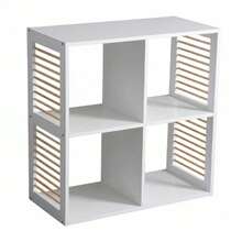 KIWI MOBLEKIT | Wooden Shelves For Storage And Decoration, Cube Or Rectangular Models With Door Or Drawer Options, Modern Auxiliary Furniture For Living Room, Bedroom Or Office - 四格書架 60x29.5x59 公分 白色 - 查看 10