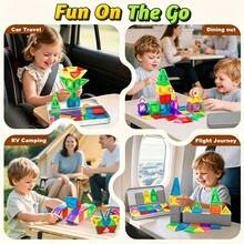 Magnetic Tile Mini Travel Set, Montessori Kindergarten Educational Sensory Toy, Suitable As Birthday Gift For Children 3 Years And Above - 彩色 - 查看 9