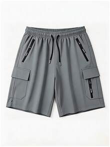 Herren Sommer Outdoor Lässig Cargo Shorts, einfache Lauf-Multi-Taschen Bermuda Shorts Sport - Dunkelgrau - Übersicht 2