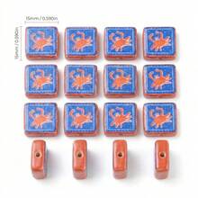 5pcs Crab Print Square Decorative Beads, Dual-Color Orange & Blue Ocean Animal Pattern Rectangular Beads, Suitable For DIY Summer Beach Bracelets, Necklaces, Earrings And Other Jewelry Making Materials - Multicolor - View 4