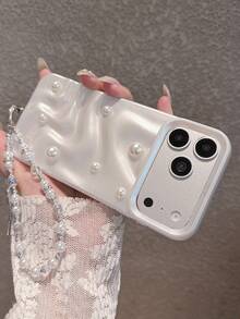 珍珠白 3D 波浪紋手機殼 + 水鑽腕帶，適用於 iPhone 18 Pro Max/18 Pro/18/17 Pro Max/17 Pro/17 Air/17/16 Pro Max/16/16 Pro/16 Plus/16e/15/15 Pro Max/15 Pro/15 Plus/11/12/13/14 Pro Max/11 Pro/11 Pro Max/12 Pro/12 Pro Max/13 Pro/13 Pro Max/14 Pro/14 Pro Max/14 Plus，軟殼極簡創意款 - 高級珍珠白 - 查看 9