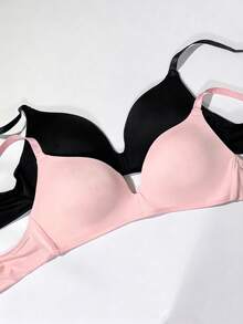 [For Petite Bust] 2Pcs Everyday Comfort Wireless Bras - Seamless No Underwire Support T-Shirt Bras - Multicolor - View 3