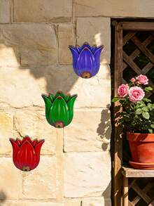 3 Pcs Vintage Distressed Metal Tulip Flower Wall Decor, Colorful Floral Wall Ornaments, Weatherproof Outdoor Wall Artwork, Farmhouse-Style Hanging Decorations For Courtyards, Patios And Garden Fences, Wall Hangings For Indoor Living Rooms & Entryways - Vintage Tulip Wall Decor - View 7