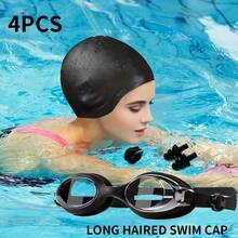 Babous Ensemble de 4 pièces de lunettes de natation pour femmes, lunettes d'équipement de natation, bonnet de natation en silicone imperméable, pince nasale de natation, bouchons d'oreilles de natation. Bonnet de natation surdimensionné, bonnet de natation avec protection des oreilles, convient aux cheveux longs et courts. - Multicolore - Voir 5