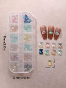 1 Box 12-Grid Iridescent Bear Nail Art Decorations, 48 Pieces, Macaron Color Flat Bottom Nail Accessories, 3D Nail Art Decor, Nail Gems, Women And Girls Nail Supplies, Suitable For Nail Art Creation, Nail Art Set, Nail Technician Supplies, Nail Art, Nail Charm - Multicolor - View 4