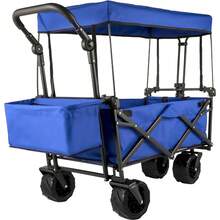 Happbuy Collapsible Wagon With Removable Canopy, 220lbs Heavy Duty Foldable Beach Wagon With Big Wheels - Blue - View 7