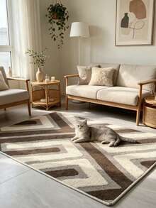 1pc French Luxury Cream Style Floral Diamond Pattern Thickened Carpet, Washable Living Room Rug, Home Decor, Kitchen Rug, Bathroom Rug - Multicolor - View 1