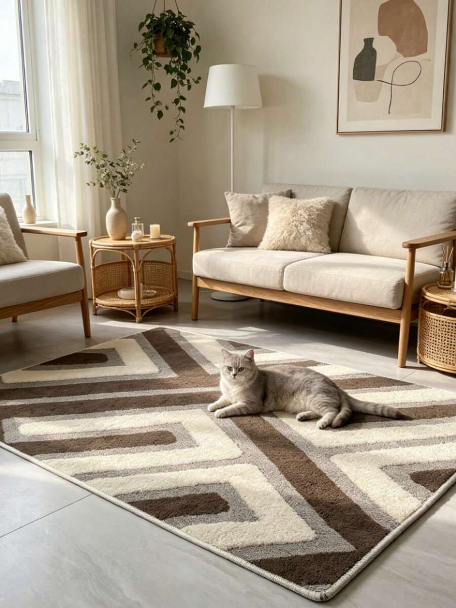 1pc French Luxury Cream Style Floral Diamond Pattern Thickened Carpet, Washable Living Room Rug, Home Decor, Kitchen Rug, Bathroom Rug - Multicolor - View 1