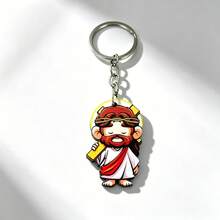 5 Random Cartoon Style Gentle Elder Image Wooden Keychain, Suitable For Peace Symbol Handbag Decoration Or As Spiritual Keepsake Gift For Faith Enthusiasts - Multicolor - View 7