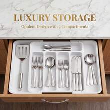 Extra Large Expandable Silverware Organizer, Food- Cutlery Flatware Organizer, Kitchen Utensil Drawer Organizer, Adjustable Silverware Holder For Spoons Forks Knives, House Decor, Kitchen Decor, Bathroom Decor, Bedroom Decor - View 2