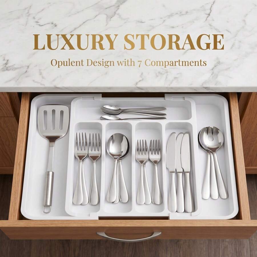 Extra Large Expandable Silverware Organizer, Food- Cutlery Flatware Organizer, Kitchen Utensil Drawer Organizer, Adjustable Silverware Holder For Spoons Forks Knives, House Decor, Kitchen Decor, Bathroom Decor, Bedroom Decor