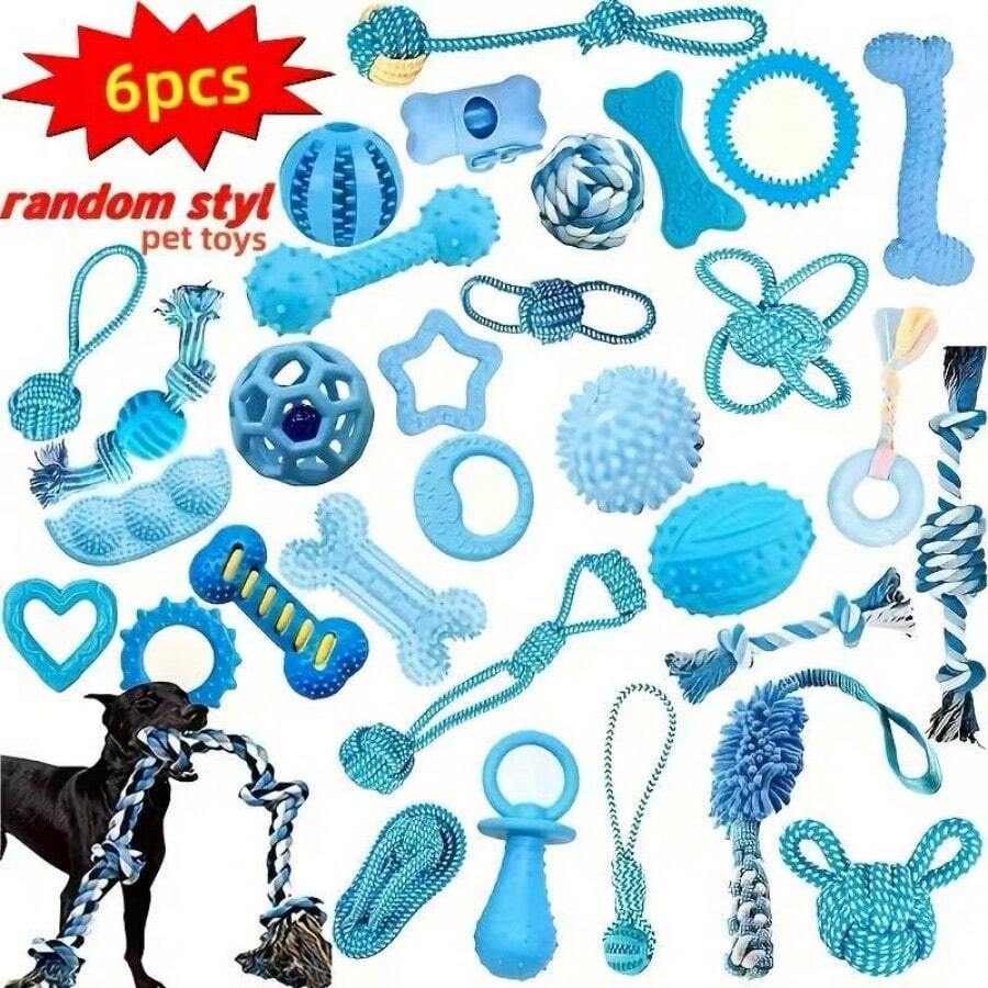 Puppy Teething Toy - Dog Teething Period Toy, Suitable For Puppies, Includes Teething Ring And Durable Rope, Blue Rubber Toy Set, Suitable For Small Dogs, Cute Interactive Dog Ball, Suitable For Small Dog Christmas Gift - Blue - View 1