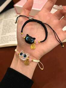 Halloween Funny Cat Handmade Woven Bracelet, Cute Black And White, Gift For Best Friend And Friend - Multicolor - View 3