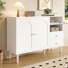 Minimalist-Style Locker/ Storage Cabinet With 2 Drawers And 2 Open Compartments/ Wooden Handles And Feet / Versatile Storage Options / Suitable For Living Room, Dining Room And Hallway - 白色 - 查看 3