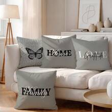 4 piezas Fundas de almohada con patrón de texto minimalista y acogedor sin rellenos, fundas de almohada impresas en un solo lado, adecuadas para sala de estar, dormitorio, decoración del hogar, fundas de almohada para todas las estaciones - Multicolor - Ver 2
