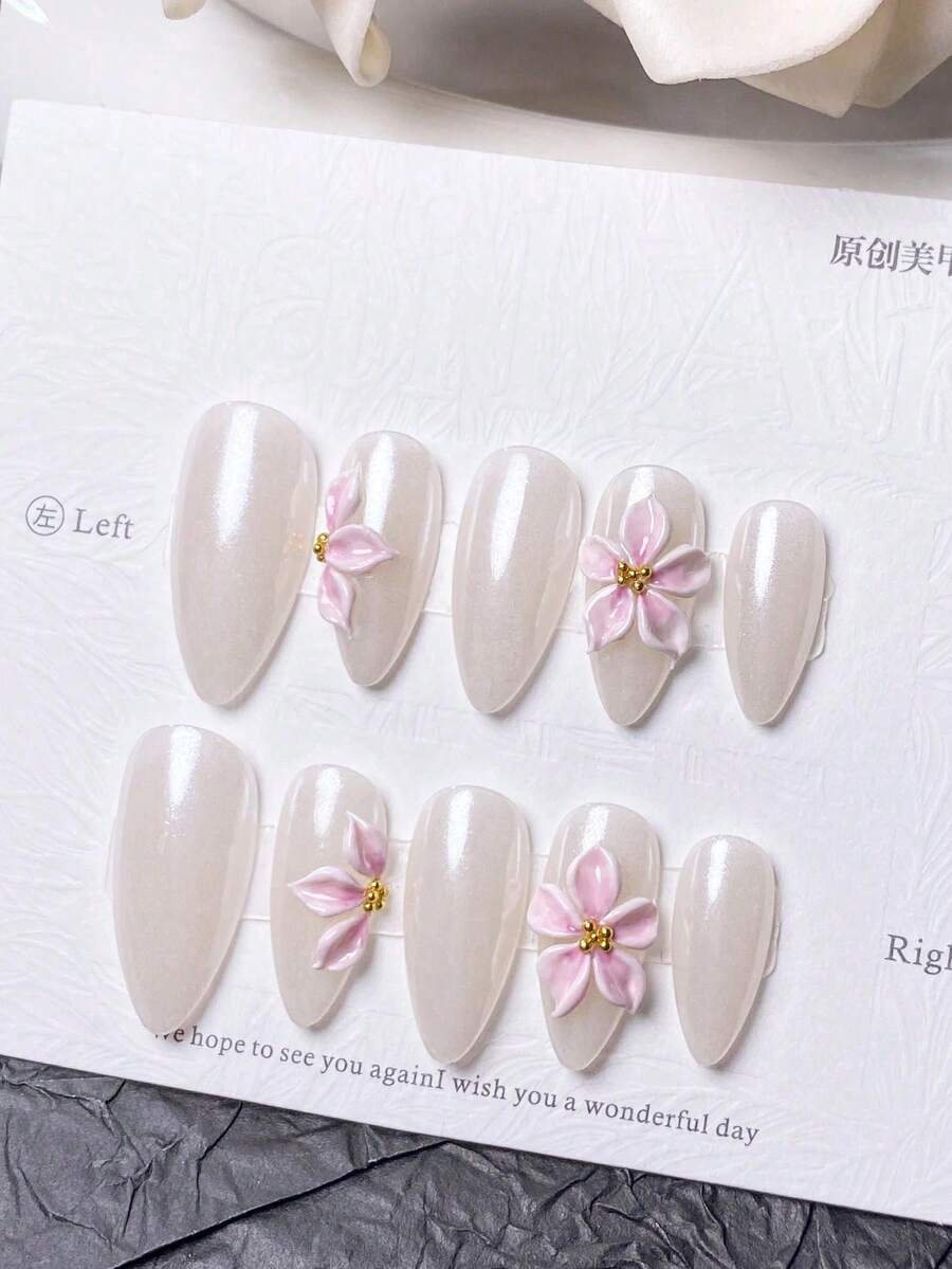 10 piezas de uñas postizas ovaladas con degradado, estilo minimalista versátil y cool girl - Multicolor - Ver 1
