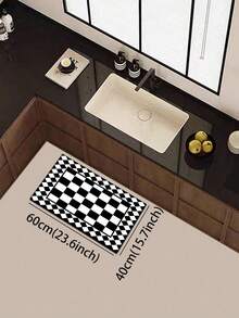 Vintage Black & White Checkerboard Pattern 3.5mm Kitchen Rug, Absorbent Non-Slip Cuttable, Entryway Mat Indoor Bathroom Mat, Covers Kitchen Bathroom Entrance Laundry Room Outdoor Garden - Multicolor - View 17