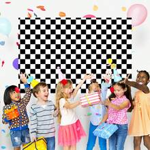 Black And White Checkered Birthday Party Decoration Backdrop Banner - Theme Party - Perfect Decoration - Bedroom Tapestry - Photo Background - Photography Prop - Multicolor - View 6