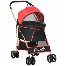 Dog Stroller, 2-In-1 Dog Stroller, Carrier Bag, Foldable Dog Stroller With Cushion, For Small Dogs, Cats, Mesh Windows, Oxford Cloth - 紅色 - 查看 2