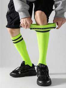 1 Pair 8-14 Years Old Children Knee-High Football Socks, Moisture-Wicking Breathable Striped Long Tube Sports Socks, Suitable For, First Day Of School - Multicolor - View 4