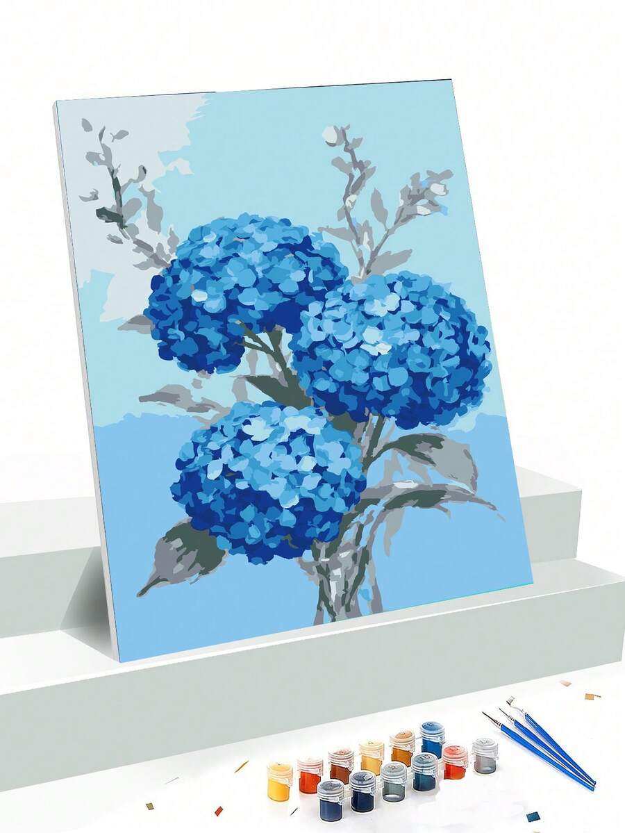 DIY Digital Oil Painting Acrylic Kit For Adults, 20*30cm With Paint And Brushes, Ideal For Stress Relief, Number Painting, Handmade Numbered Painting, Floral Colored Canvas Design, Room Decor Wall Art, Mural, Beginner Painting, Perfect Gift For Friends - Royal Blue - View 1