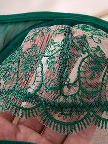 2件組女款經典黑色蝴蝶結刺繡半透胸罩，可調節肩帶 - 綠色 - 查看 8