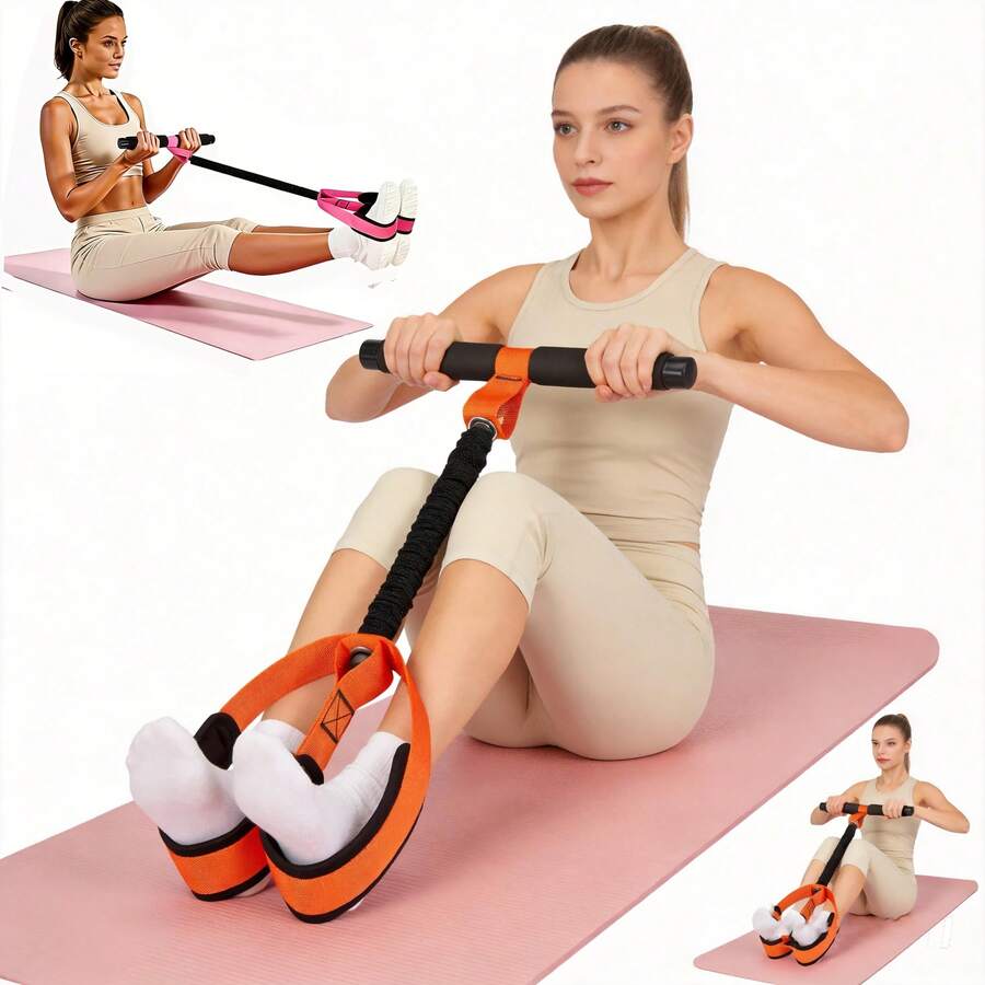 Upgraded Resistance Band With Handles, Handles Available In 29cm/11.4in And 23cm/9.05in, Soft Foam Fabric Foot Pedal, Seated Exercise Equipment For Abdomen, Waist, Arms, Core/Abs And Legs