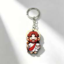 5 Random Cartoon Style Gentle Elder Image Wooden Keychain, Suitable For Peace Symbol Handbag Decoration Or As Spiritual Keepsake Gift For Faith Enthusiasts - Multicolor - View 5