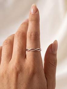 1pc Intertwined Double Ring Exquisite Women's Jewelry, Suitable For Balls, Dates, Holidays, Anniversaries And Other Special Occasions - Double Interlocking Ring - View 4