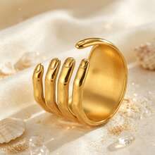 1pc Women's Creative Hand Grip Shaped Stainless Steel Open Ring, Suitable For Daily Wear, Holiday, Party, Versatile Accessory - Palm - View 2