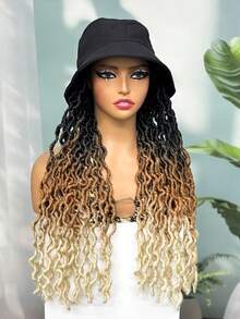 Curly Faux Locs Crochet Hair With Hat Goddess Locs Cap Wig Hippie Locs Connected Baseball Cap Wig Synthetic Braided Boho Style Wigs - Ombre - View 8