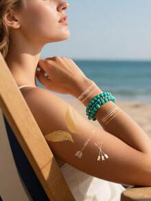 3pcs Fashionable Gold Foil Temporary Tattoo Stickers - Waterproof, Hypoallergenic, Easy To Apply And Remove, Suitable For Women - Perfect For Special Occasions - 金色 - 查看 3