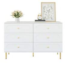 Sideboard, Chest Of Drawers With 6 Drawers, Oval Recesses, Metal Feet, Modern Storage Cabinet For The Living Room - 白色 - 查看 1