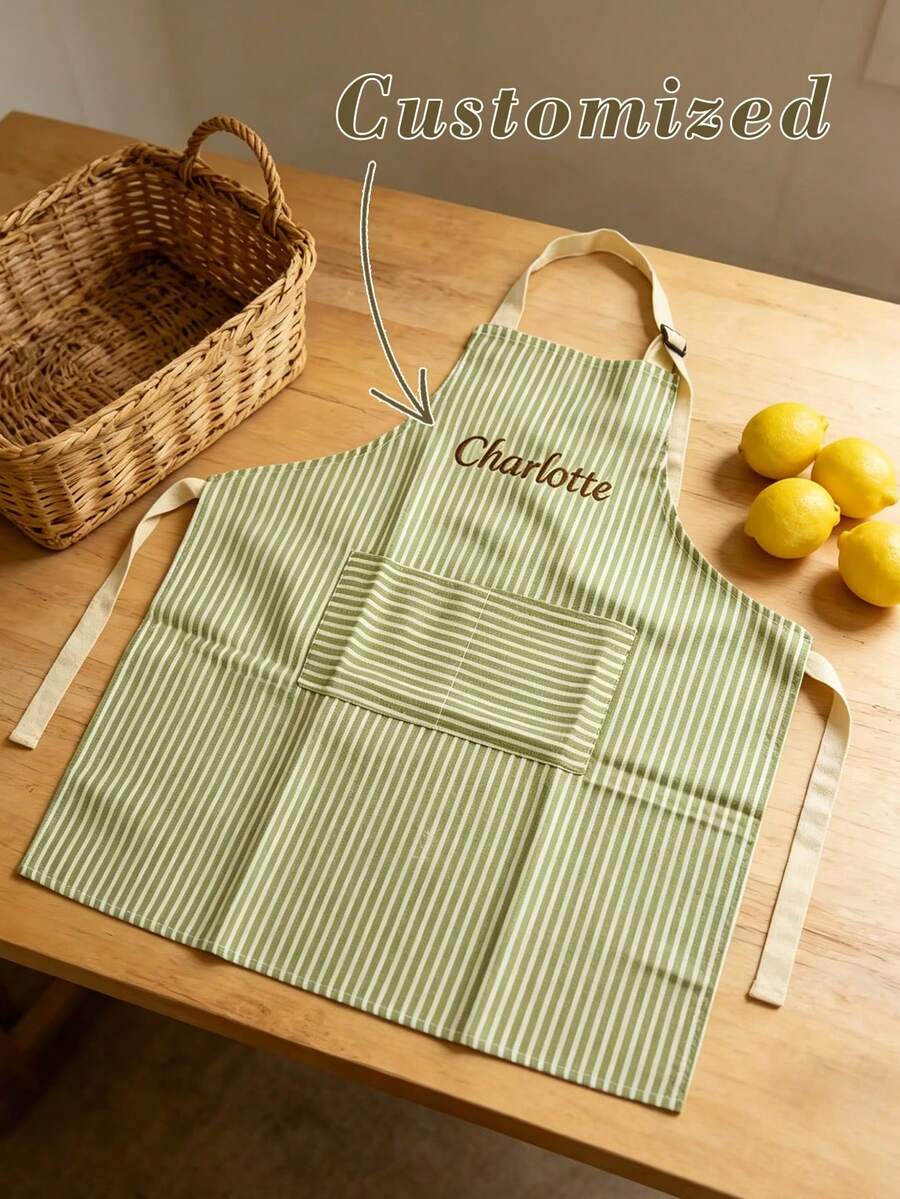 Customized Name Embroidered Linen Apron, Personalized Embroidered Name Apron, Breathable And Skin-Friendly, Unique Design, Practical And Warm Souvenir - Multicolor - View 1