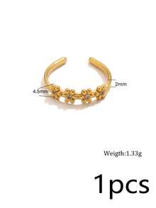 1 Pc 304 Stainless Steel 18K Gold Plated Dainty Adjustable Open Ring With Five Small Flowers Inlaid With MultiColor Rhinestones/Waterproof And Fade-R - Ring - View 9