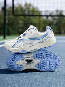 Unisex Rotary Knob Badminton Shoes, Breathable Anti-Slip Wear Resistant Sports Sneakers, Lightweight Cushioned Training Footwear For Tennis Volleyball Table Tennis - Blue and White - View 6