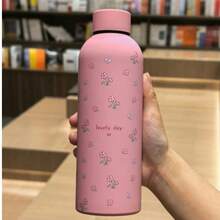 500ml/16.9oz 不鏽鋼迷你花卉圖案馬克杯，便攜保溫水瓶附橡膠塗層，適合居家與戶外運動，返校季送給家人朋友的完美禮物 - 粉紅小花 - 查看 11