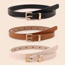 3pcs Small Square Buckle With Gold Ring Belt Set For Boys, Girls And Teens - Multicolor - View 4