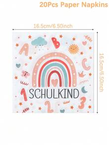 20入彩虹Schulkind一次性紙巾，ABC 123數字印花開學日餐巾紙，嬰兒派對與返校派對用品 - 波希米亞 - 查看 4