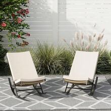 Set Of 2 Modern Patio Rocking Chairs – Weather-Resistant Grey Rattan Lounge Chairs With Cushions & Sturdy Metal Frame – Outdoor Garden, Lawn, Or Porch Furniture - B - View 6